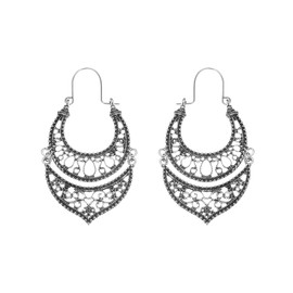 Bohemian Boho Filigree Hoop Earrings for Women – Intricate & Delicate Cutout Design Details – Tribal Floral Gypsy Lightweight Geometric Metallic Statement Earrings, Zinc, n / a,
