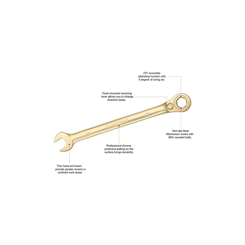 STARWORK GPlating™ Reversible Ratcheting Combination Wrench (15mm)