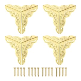 sourcing map 12Pcs Box Edge Guard, 25mm Decorative Box Corner Cover, Corner Protector, Vintage Stair Dust Corners with Screws, Yellow