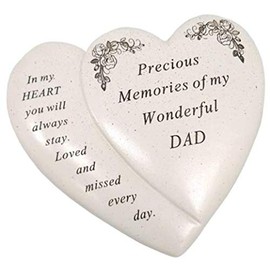David Fischhoff Dad Double Heart Flower Graveside Memorial Ornament Verse Plaque, Waterproof and Weather Resistant for Indoor & Outdoor Use, 18 x 15 cm