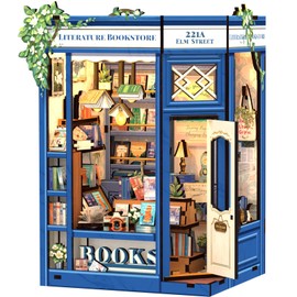 CUTEBEE DIY Book Nook Kit - Miniature Wooden House Model Kit for Adults with LED Lighting, 3D Puzzle & Bookend Creative Set, Perfect Creative Gift for Book Lovers (Literature Bookstore)