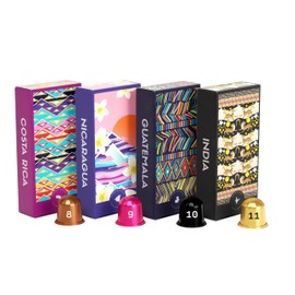 Atlas Coffee Club, Dark Roast Espresso Capsules Variety Pack, Compatible with Nespresso Original Machine. Costa Rica, Nicargua, Guatemala, India. - Intensity 8, 9, 10, 11. 40 count (4 boxes of 10 pods)