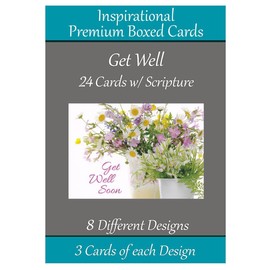 Get Well Cards Premium King James KJV 24 count Christian/Religious Greeting Card Assortment ~ Scripture in Every Card