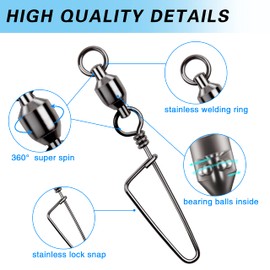 SHADDOCK Ball Bearing Fishing Swivel with Coastlock Snap High Strength Fishing Swivels Snap Fishing Lures Connector 26LB-350LB, Saltwater Fishing Tackle (4#-15pcs-90LB)
