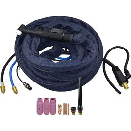 RIVERWELD SR WP 18FV TIG Welding Torch Complete With Flexible & Gas Valve Head Water Cooled 350Amp Gas & Electric Cable Separation Connector Miller & 2 pins & CK35-50 25Feet 7.6M