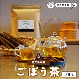 Wakuwakuen Burdock Tea Bag (100 Packs) Made in Japan, Decaffeinated Burdock Tea, Inulin Free, Additive-Free, Health Tea