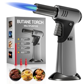 Butane Torch, Butane Refillable Kitchen Cooking Torch, Torch Lighter with Safety Lock And Adjustable Flame For BBQ, Baking, Brulee Creme, Crafts and Soldering(Butane Gas Not Included)