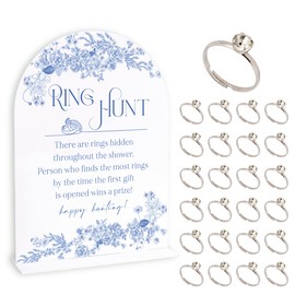 Blue Flower Bridal Shower Party Ring Scavenger Hunt, The Ring Hunt Game, 1 Sign & 30 Rings, Bridal Shower Decoration, Wedding Party Games(xzjz03)