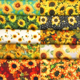 Misscrafts Quilting Fabric 100% Cotton Craft Fabric Bundle Squares Fat Quarters Multicolored for Patchwork DIY Sewing Scrapbooking (10 Pieces, Sunflower, 25x25cm)