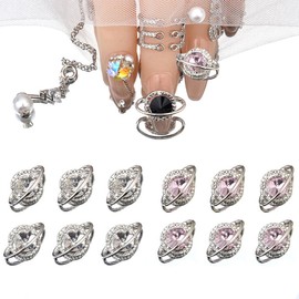 12Pcs Planet Nail Charms for Nails Pink Silver Nail Gems and Rhinestone 3D Alloy Nail Art Charms with Shiny Crystal Design Planet Nail Art Charms Nail Jewelry for Women Girls DIY Acrylic Nail Supplies