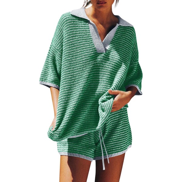 Tankaneo Womens Sweater Set 2 Piece Outfits Oversized 3/4 Sleeve