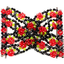 Mytoptrendz® Beaded Hair Combs Elasticated Hair Clip Double Stretchy Hair Comb Side Slides French Hair Clips Womens Hair Styling Accessories (Red multi)