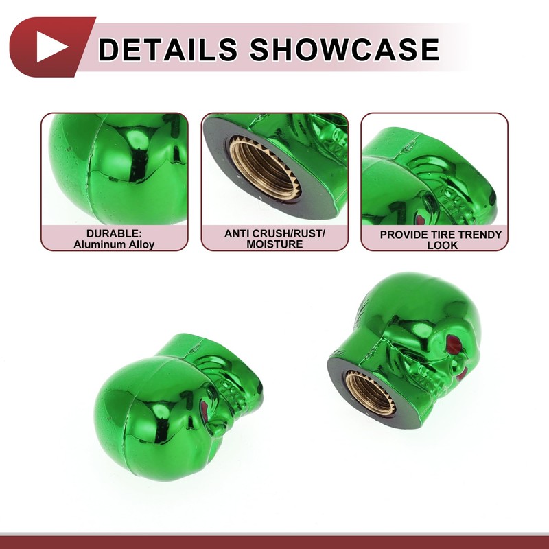 HEROFFIX 4 Pcs Skull Head Shape Tire Valve Stem Caps