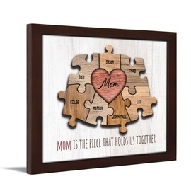 Personal-Prints MOM & Children Personalized HEART Puzzle Wall Art | Unique Customized with up to 8 Names | Mother’s Day, Birthday or Christmas Gift (11"x14" Framed Paper Print, 7 Children)
