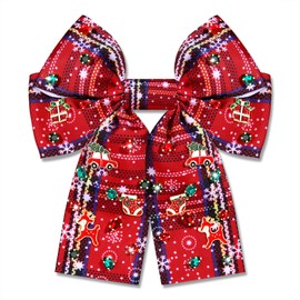 Christmas Hair Bows for Women Christmas Bow Tree Hair Bow Clips Jeweled Big Red Green Hair Bows Long Tail Satin Holiday Hair Ribbons Christmas Accessories Costume Outfits Gifts