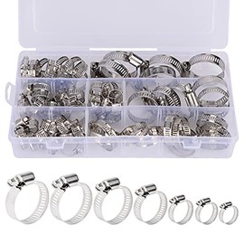 stonylab Hose Clamp Set, 60 pcs Adjustable 304 Stainless Steel 6-38 mm Worm-Drive Gear Type Hose Clamp Assortment Set with Storage Box