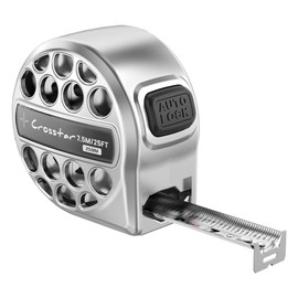 Crosstar 25FT Self-Locking Tape Measure - Stainless Steel, Fractional/Metric Double-Sided Scale, Hollow Design & Rustproof with Belt Clip for Construction, Woodworking