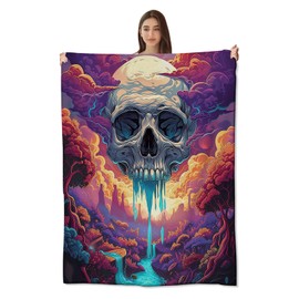amepay Mystical Skull Throw Blanket - Soft & Warm Flannel Fleece, Cozy Plush, Lightweight, Fuzzy, Anti-Pilling, Perfect for Couch, Bedroom, Travel - Unique Design for Men & Boys 60×50inch