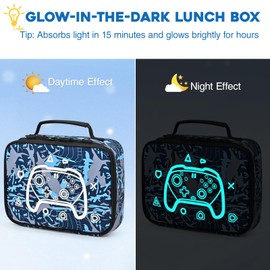 Hairao Kids Lunch Bag for Boys, Glow in the Dark Insulated Gamer Lunch Box, Large Capacity Camo Lunch Bag for School, Picnic & Travel, Blue