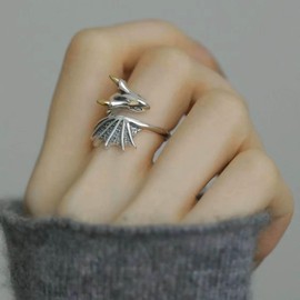 Inilbran Punk Flying Dragon Finger Ring Vintage Dragon Wrap Open Ring Silver Dragon Open Knuckle Ring Protector Flying Dragon Ring Jewelry for Women and Girls