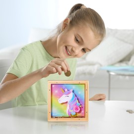 MHJY Money Box for Kids, Wooden Piggy Banks for Girls Boys Unicorn Money Jar Coin Bank with DIY Alphabet Stickers