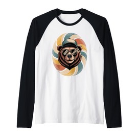 Retro Swirl Bear Sunglasses Bears Raglan Baseball Tee