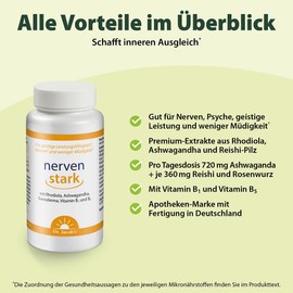 Dr. Jacob's Nervenstark Tin 50 g I for Mental Performance and Less Fatigue I with Ashwagandha, Rhodiola and Reishi, 100 Vegetable Capsules
