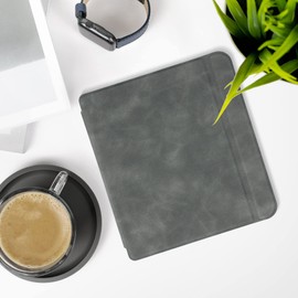 kwmobile Case Compatible with Tolino Vision 6 - Faux Leather eReader Protective Cover Case - Dark Grey