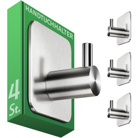 Menz Menz Handtuchhalter ohne Bohren, 4 Stck C Handtuchhaken Bad Edelstahl, wasserfeste Klebehaken, stilvolle Haken selbstklebend als Wandhaken, Fb. Silber