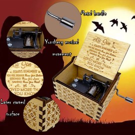 You are My Sunshine Music box 18 Note Hand Crank Engraved Wood Music Box Antique Vintage Gift for Birthday Christmas Graduation(From Mom to Son)…