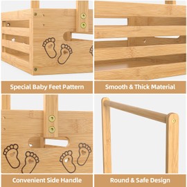 BAMBOOHOMIE Baby Shower Crate Closet, Baby Baskets with Hangers Handle, Baby Crate Box for Baby Shower, Welcome Gift Basket for Newborn Baby, Pregnancy Gift for New Parents (Natural, Small Size)