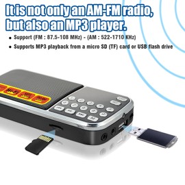 BOESPATR Small Radios Portable AM FM,Large Capacity Rechargeable Capacity Battery Powered Radio,TF Card Micro SD Card USB Slot MP3 Playback,Digital Buttons,Excellent Reception and Sound Quality