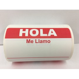500 Labels 3-1/2” x 2-3/8” RED Spanish HOLA ME LLAMO Name Tag Badge Identification Stickers
