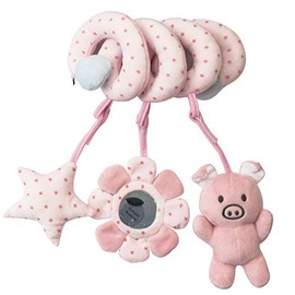 Juguete de Carriola para Niño, Juguetes de Actividad en Espiral, Juguete para Portabebe, Juguete para Asiento de Automóvil, Accesorios de Cuna para Niños con Espejo y Timbre (Rosa)