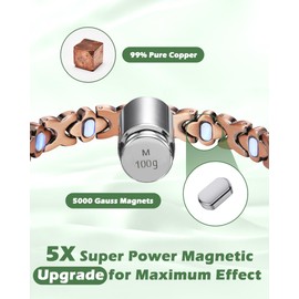 Jeracol 99% Pure Copper Bracelet for Women – 5000 Gauss Strong Magnets, Upgrade Butterfly Clasp, Adjustable Tool & Refined Gift Box – Magnetic Bracelet for Women(Copper)