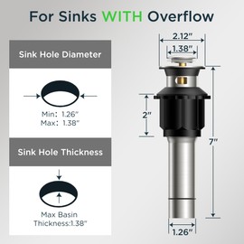 FORIOUS Bathroom Sink Drain with Overflow, Pop Up Drain Assembly with Detachable Basket Stopper, Anti-Explosion and Anti-Clogging Drain Strainer, 304 Stainless Steel, Brushed Nickel