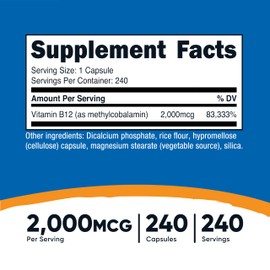 Nutricost Vitamin B12 (Methylcobalamin) 2000mcg, 240 Capsules - Vegetarian Caps, Non-GMO, Gluten Free B12 Supplement