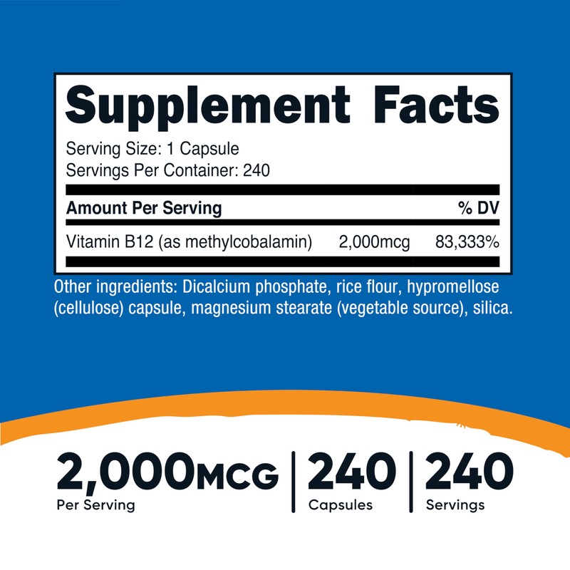 Nutricost Vitamin B12 (Methylcobalamin) 2000mcg, 240 Capsules - Vegetarian Caps,