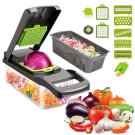 Kitchen ideas Veggie slicer 16 pieces (Gray, 1) 16 pieces hand operated vegetable slicer, veggie chopper, food chopper, onion cutter.