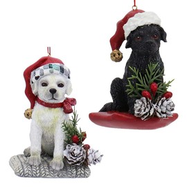 Kurt Adler Labrador Retriever Puppy on Bed Ornaments Set 9.5 cm Black Yellow
