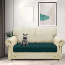 CHELZEN Super Stretch Sofa Seat Cushion Cover, Fitted Sofa Cushion Slipcovers, Soft Couch Cushion Covers, Furniture Protector with Elastic Bottom (2 Seater, Blackish Green)