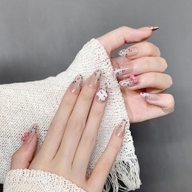 30 PCS Press on Nails Kitty Cat Fake Nails Short Fake Nails Gifts for Women and Girls (No.56)