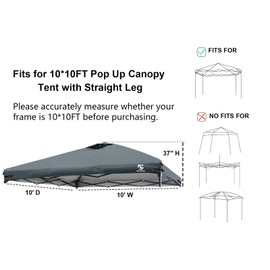 10x10 Pop Up Canopy Replacement Top Cover with Air Vent for Straight Leg Canopy Tent, Waterproof for Outdoor Garden Patio Camping Sun Shade(Top Only) (Dark Gray, 1)