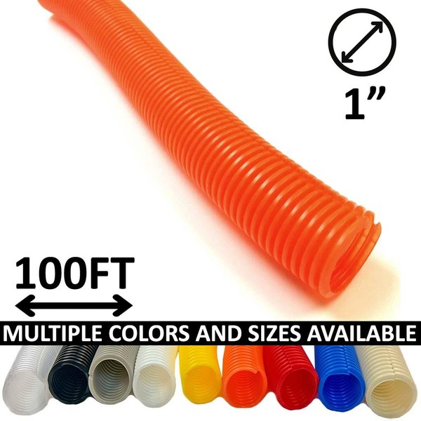 Electriduct 1" Split Wire Loom Tubing Polyethylene Corrugated Flexible Conduit (1 Inch ID) - Orange - 100 Feet