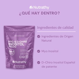 Nutrathy Myo & D-Chiro Inositol en Polvo 369g. Caronositol®. Mezcla Óptima 40:1, 4000mg Myo Inositol y 100mg D-Chiro Inositol, Ingredientes 100% Naturales, Gluten Free, Sugar Free, Vegan, Botlle Free.