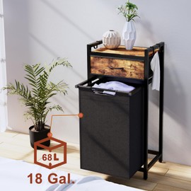 Timberer Laundry Hamper, Laundry Sorter, Rolling Laundry Basket with Drawer, 18 Gal (68 L), Pull-Out and Removable Oxford Fabric Bags, Black and Rustic Brown