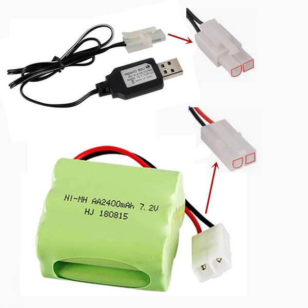 7.2V 2400mAh Rechargeable Ni-MH Battery AA Battery Pack with Standard Tamiya Connector for RC Car RC Truck Household Appliances 2 Pack with USB Charger