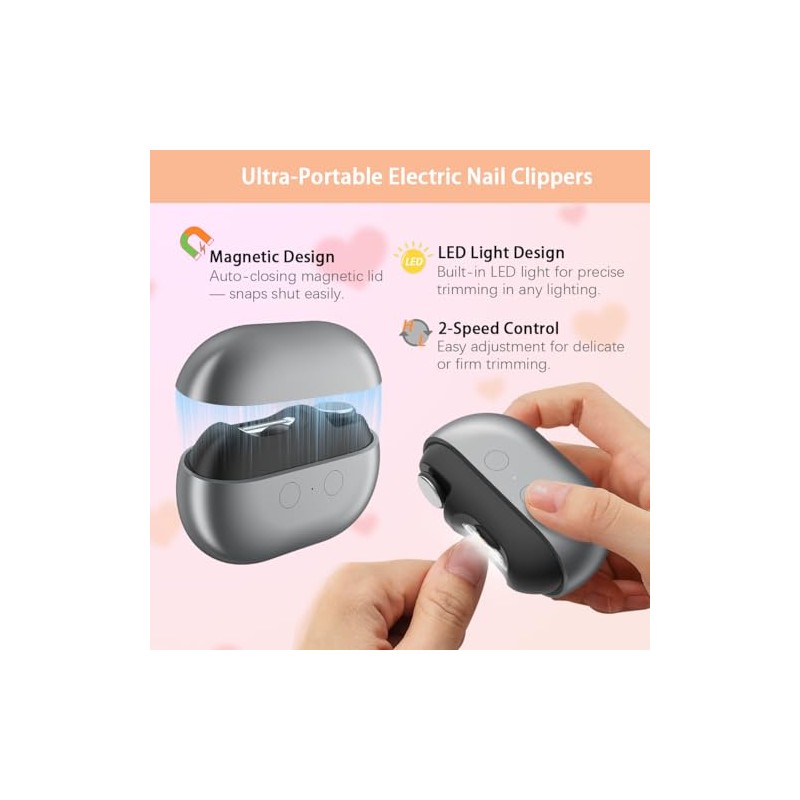 Cortaúñas eléctrico con pulido, recortador de uñas automático 3 en