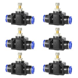 HERKINDNESS Air Flow Control Valve, Pack of 6 Pneumatic Air Flow Controller, 6 mm Pneumatic Connector, Bi-Directional Adjustability Pneumatic Valve, for Connecting Control Air Lines