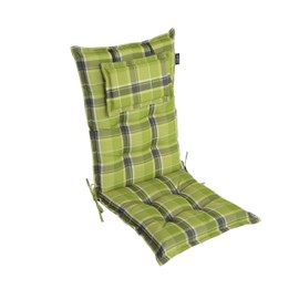 LILENO HOME MAR Garden Chair Cushions Set of 1 - High-Backed Chair] in Chequered Green - Comfortable Loungers as Seat Cushions for Garden Furniture - Chair Cushion for Garden Chairs and Folding Chairs